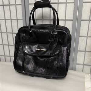 David Jones Black Crocodile Embossed Textured Faux Leather Carry on bag